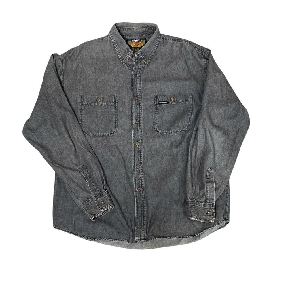 Harley-Davidson 95th Anniversary Gray Denim Shirt Jacket XL Embroidered Back